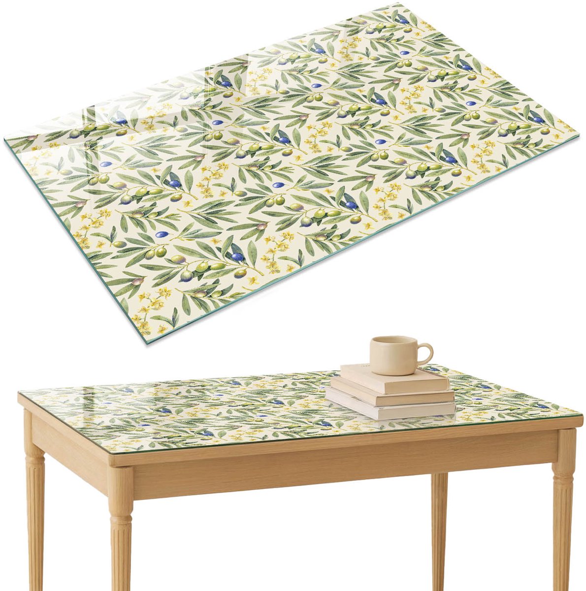 ArtPrintCave Olijfbladeren Glazen Tafelblad 120x80 cm - Tafelblad Rechthoek - Groente Glazen Eettafel - Bloemen en planten Keukentafel