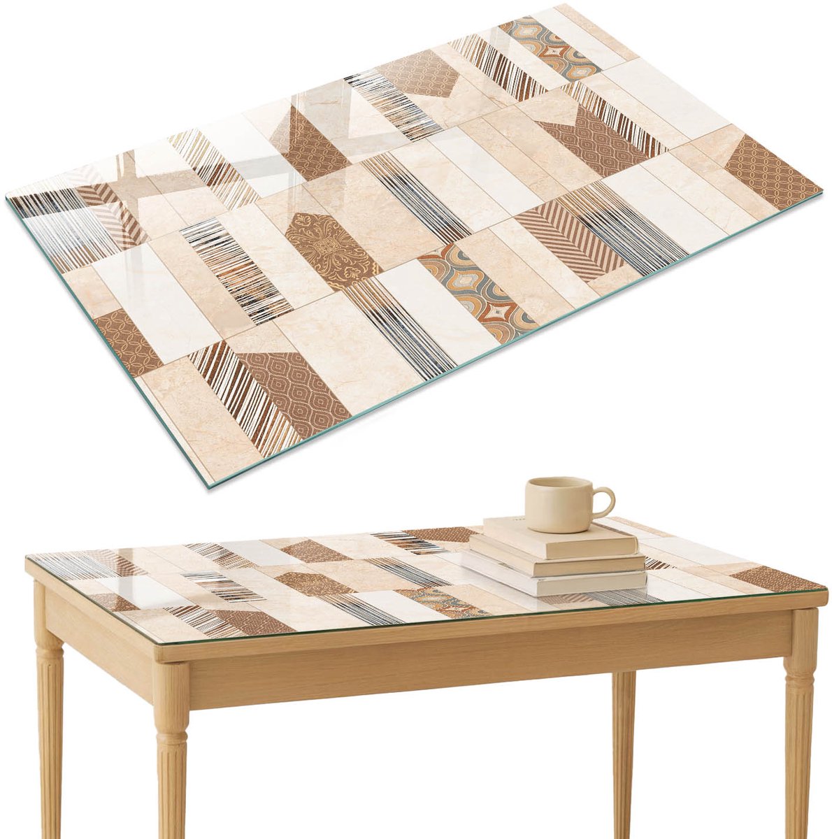 ArtPrintCave Modulair fragment Glazen Tafelblad 120x80 cm - Tafelblad Rechthoek - Beige Glazen Eettafel - Achtergronden en patronen Keukentafel