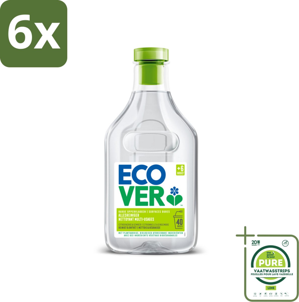 Ecover - Allesreiniger - Citroengras & Gember - 1 liter - Voordeelverpakking - 6 stuks - Allesreiniger - Citroengras