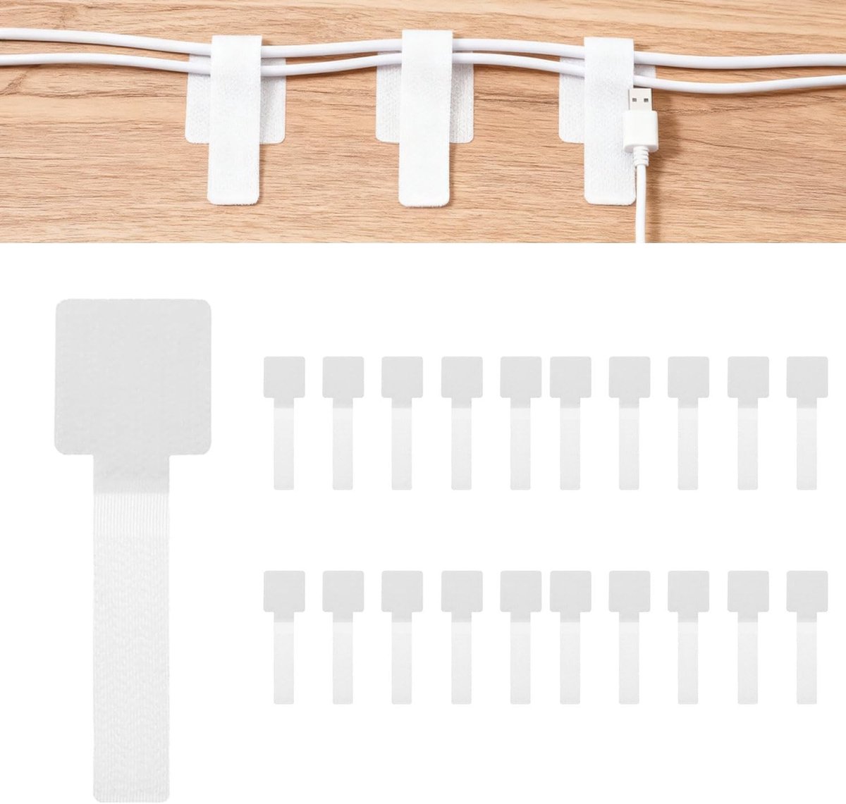 Efficiënte kabelbeheeroplossing voor onder het bureau, zelfklevende kabelhouders, verstelbare kabelbinders en herbruikbare clips, set van 20 stuks