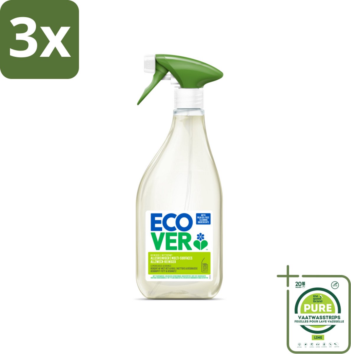 3 x Ecover - Allesreiniger Spray - Citroengras & Sinaasappel - 500 ml - Grootverpakking - Allesreiniger - Schoonmaakspray - Citrusgeur - Biologisch Afbreekbaar - Milieuvriendelijk