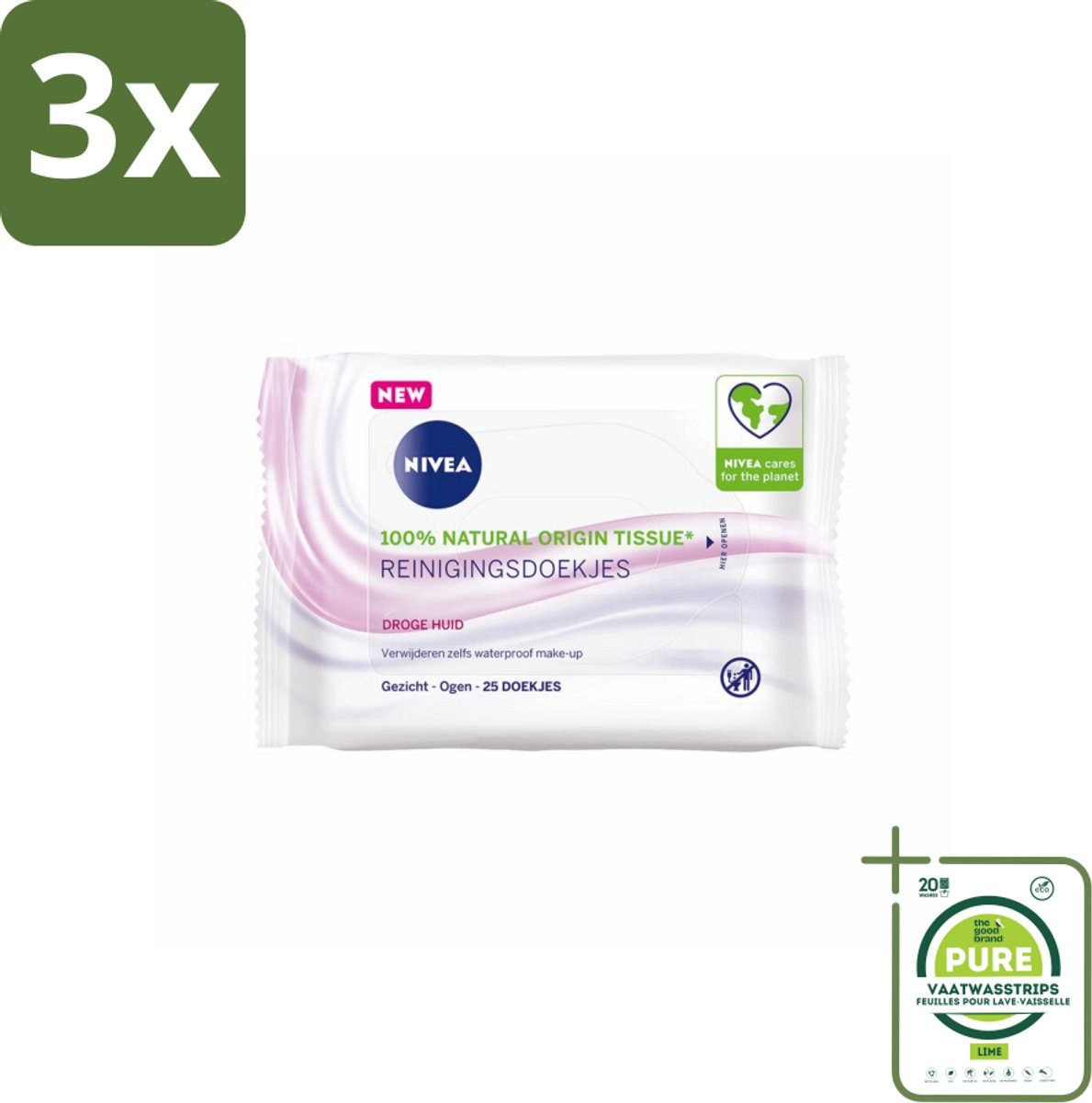 3 x NIVEA - Reinigingsdoekjes - Verzachtend - Droge Huid - Verwijdert Waterbestendige Make-up - 25 Doekjes - Grootverpakking - Reinigingsdoekjes - Gezichtsreiniger - Droge Huid - Gevoelige Huid - Make-up Remover