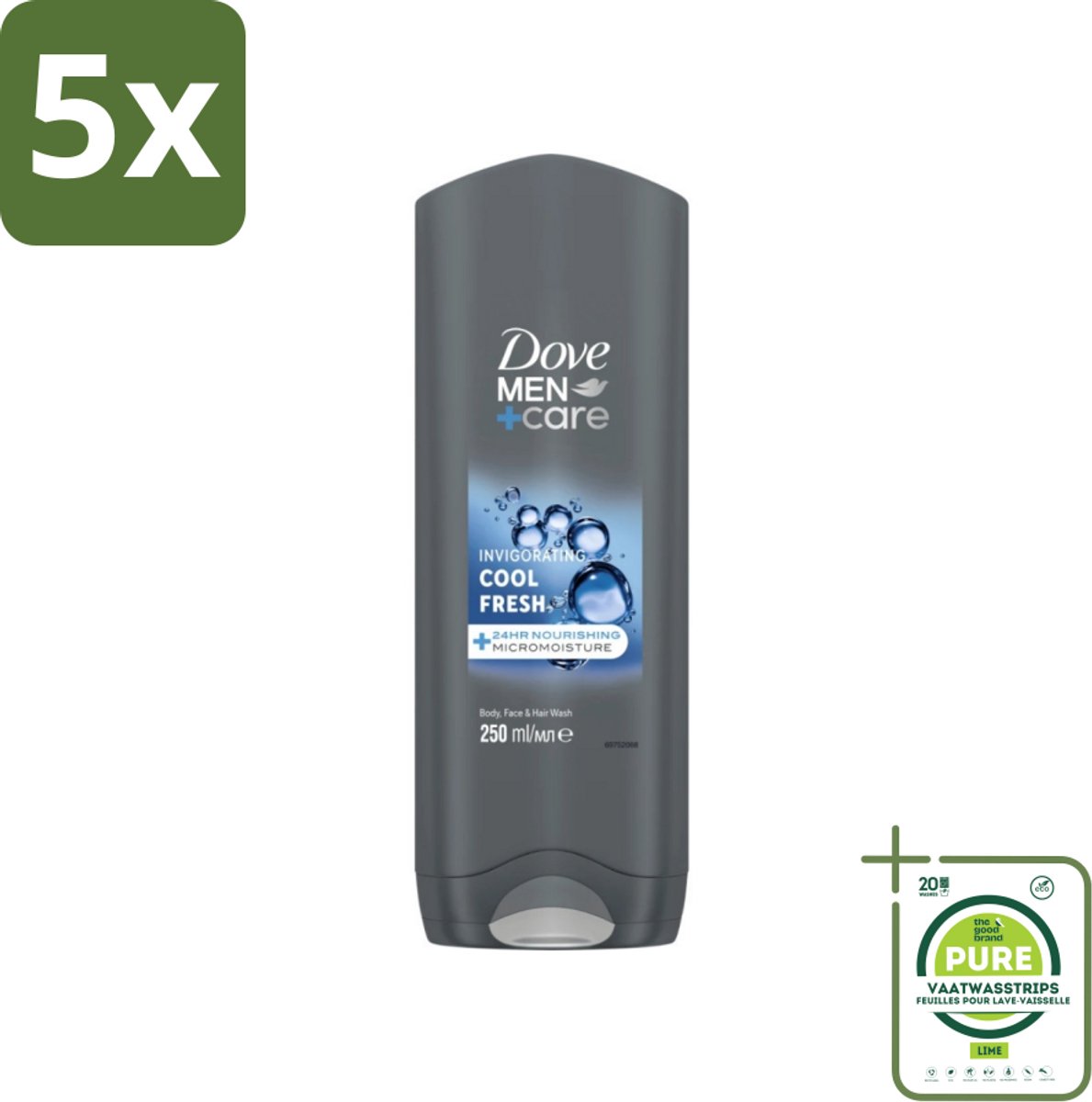 5 x Dove Men+Care Douchegel - Cool Fresh - Grootverpakking - Douchegel - Verzorging Mannen - Hydraterende Douchegel - Dove Men+care - Micromoisture