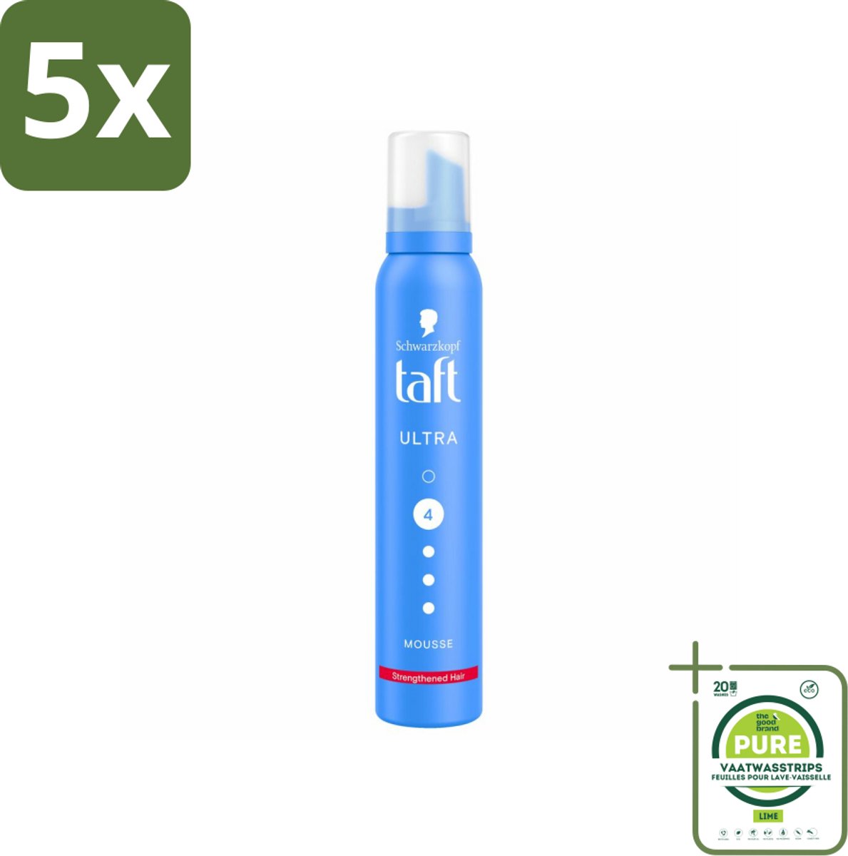 5 x Taft - Haarmousse - Ultra 4 - Volumineuze fixatie - 200 ml - Grootverpakking - Haar Mousse - Volume Mousse - Sterke Fixatie - Haar Styling - Hittebescherming