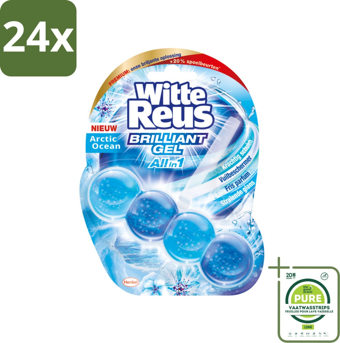 Witte Reus - Brilliant Gel Toiletblok - Arctic Ocean - 1 Toiletblok - Voordeelverpakking - 24 stuks - Toiletblok - Reiniging