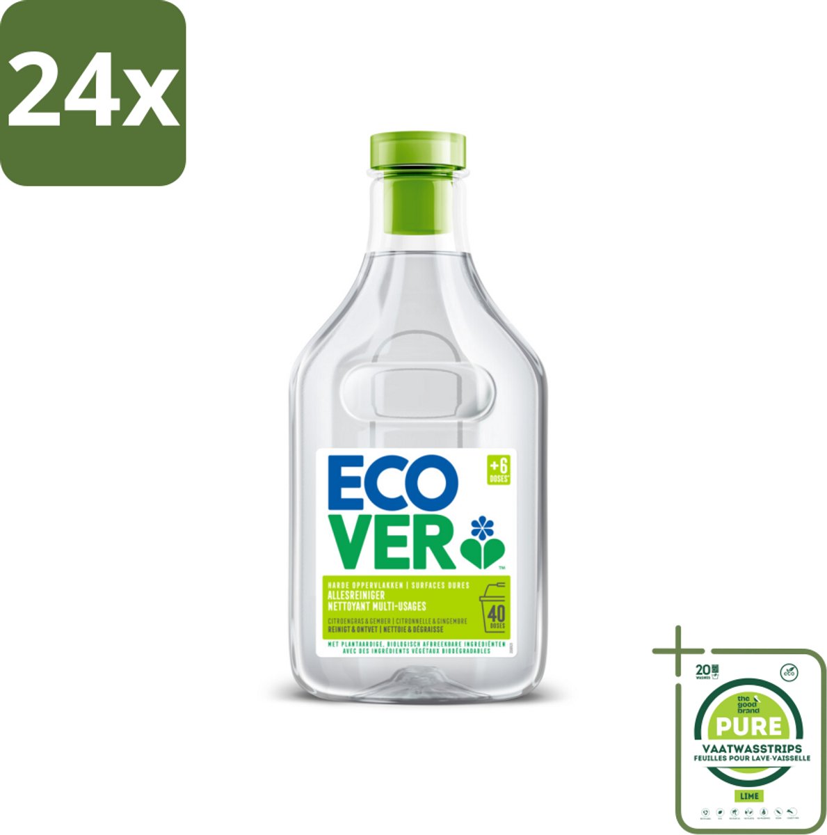 Ecover - Allesreiniger - Citroengras & Gember - 1 liter - Voordeelverpakking - 24 stuks - Allesreiniger - Citroengras