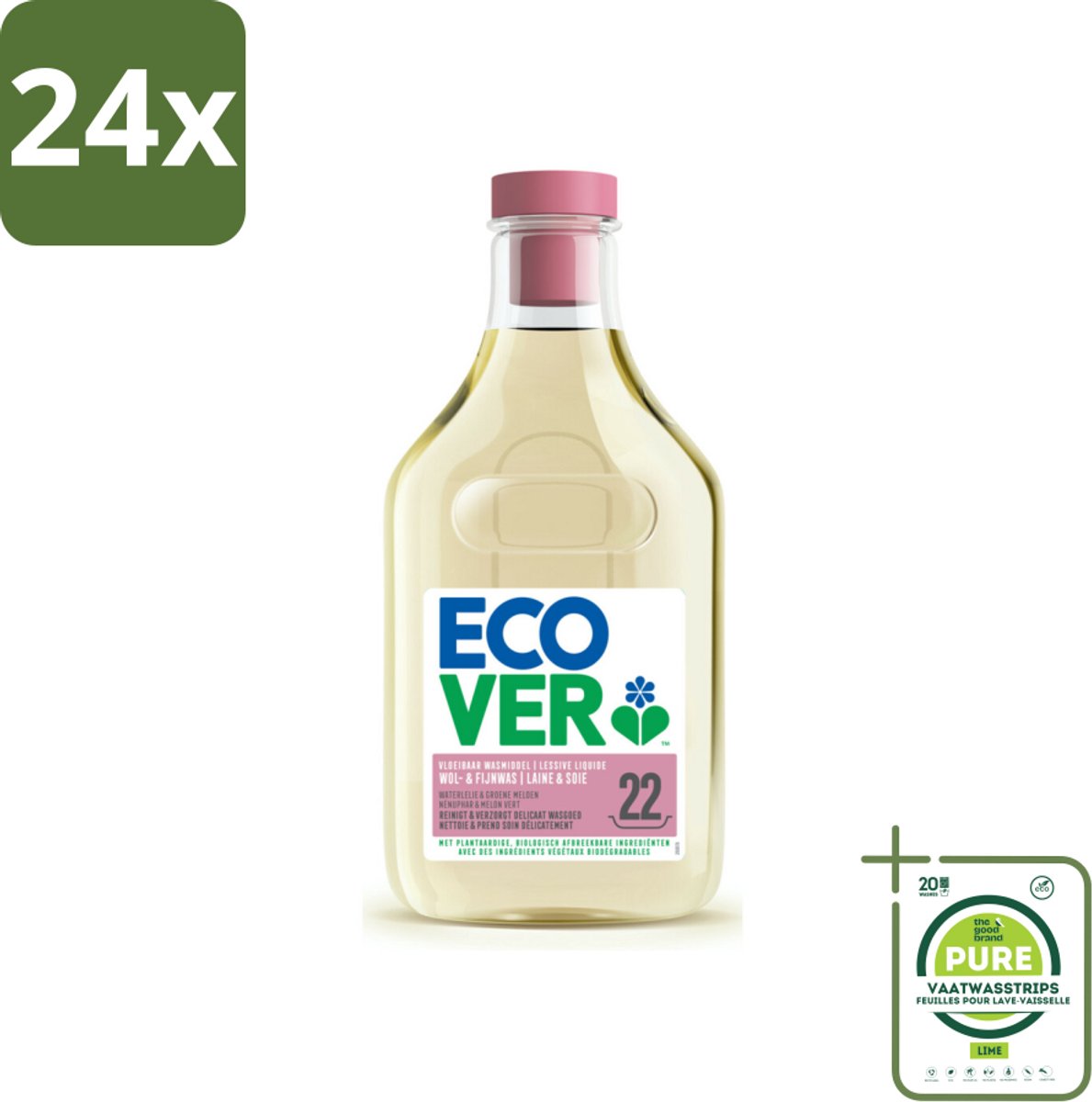 Ecover - Vloeibaar wasmiddel - Wol & Fijnwas - 1 liter - 22 wasbeurten - Voordeelverpakking - 24 stuks - Wolwasmiddel - Wasmiddel voor fijne stoffen