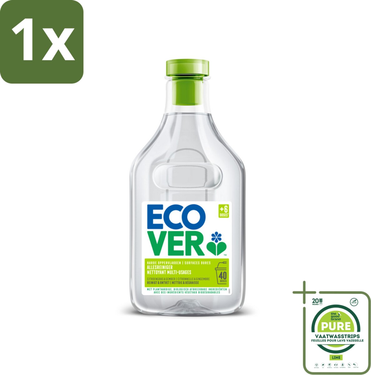 1 x Ecover - Allesreiniger - Citroengras & Gember - 1 liter - Allesreiniger - Citroengras - Gember - Biologisch Afbreekbaar - Plantaardige Reiniging