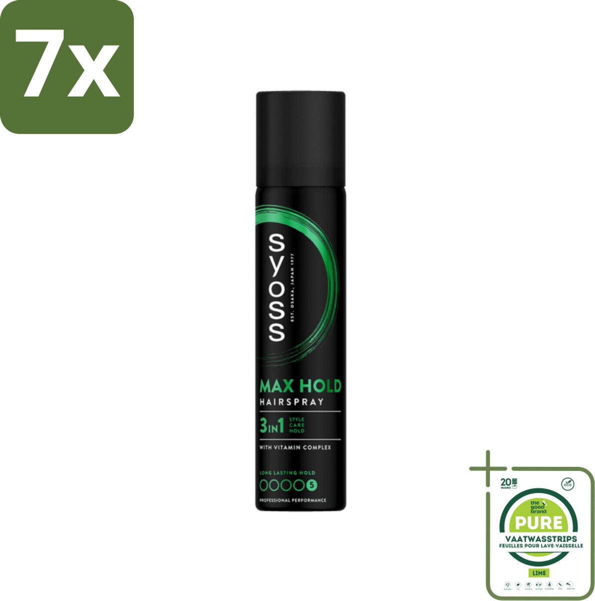 7 x Syoss - Max Hold - Haarspray - Compacte Fixatie - 75 ml - Grootverpakking - Haarspray - Fixatie - Styling - Syoss - Max Hold