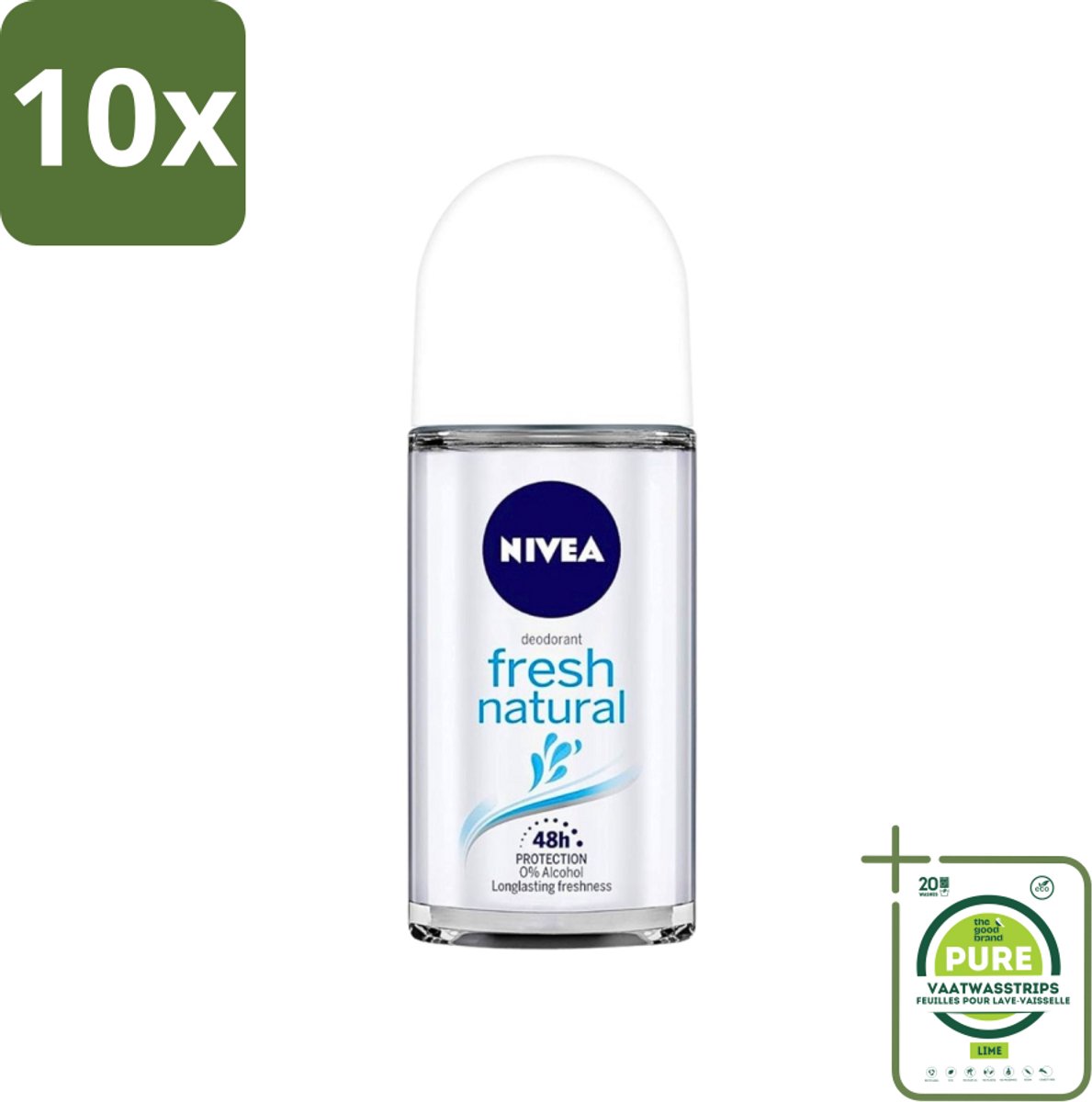 10 x NIVEA - Deodorant Roller - Frisse Natuur - Langdurige Frisheid - 50 ml - Grootverpakking - NIVEA Deodorant - Deodorant Roller - Antitranspirant - Natuurlijke Deodorant - Deodorant Met Oceaanextracten