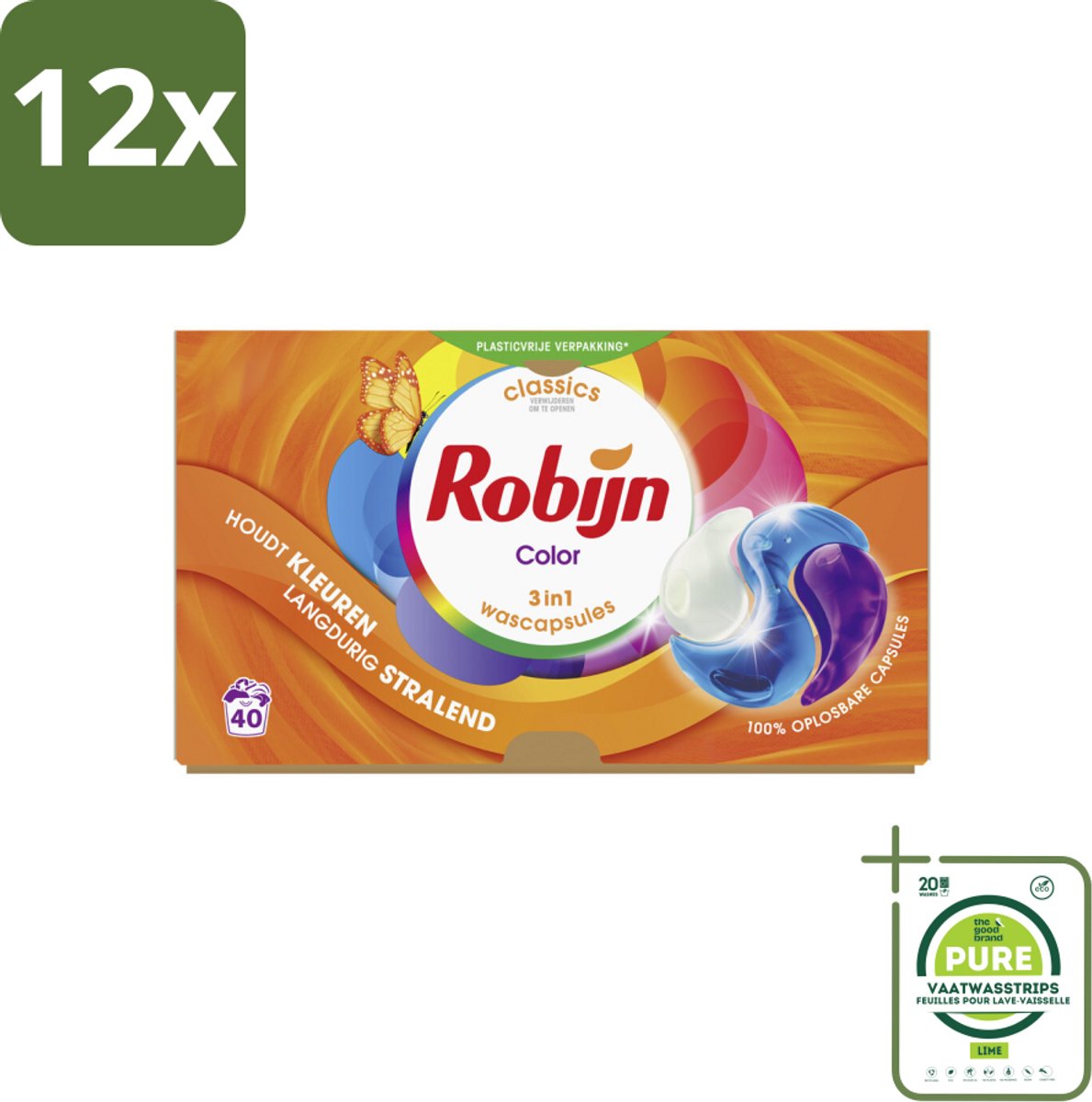 Robijn - 3-in-1 Color - Wascapsules - 40 Wasbeurten - Voordeelverpakking - 12 stuks - Wascapsules - Kleurwas