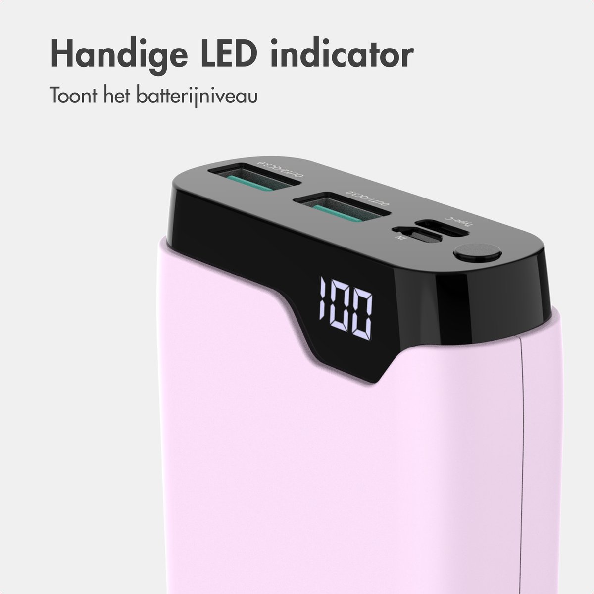 imoshion® Powerbank 20000 mAh - 22.5W Snellader - USB C / USB A - LED Display - Powerbanks - Universeel - Noodpakket - Roze — cadeau in Telefoon & Tablet - foto 8