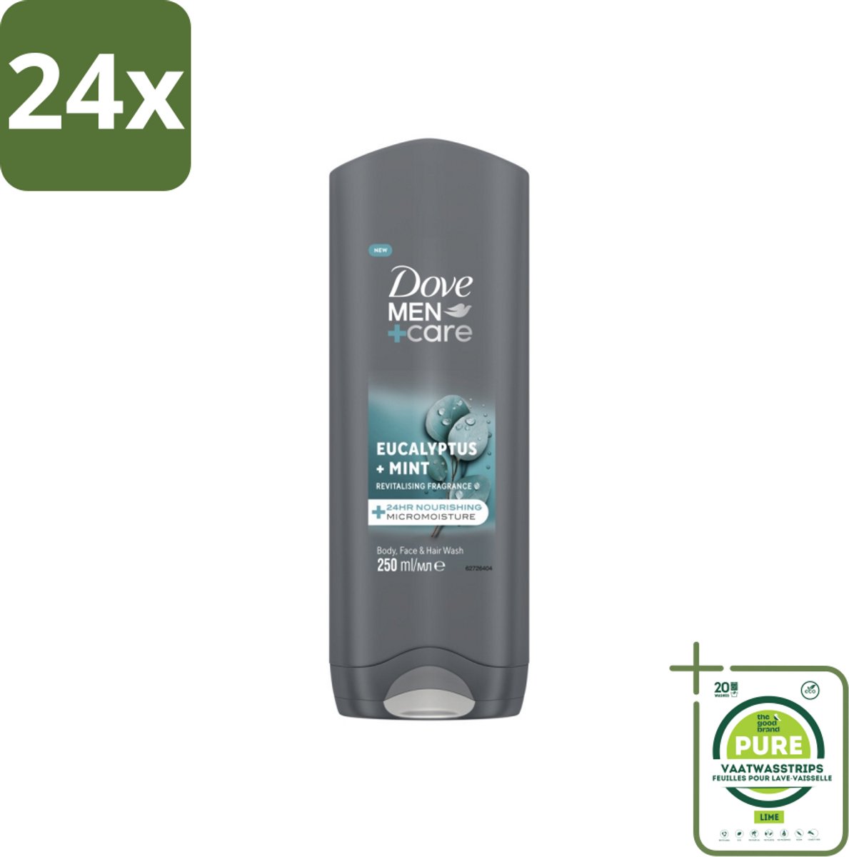 Dove Men+Care Douchegel - Eucalyptus & Mint - 250 ml - Voordeelverpakking - 24 stuks - Douchegel - Mannen