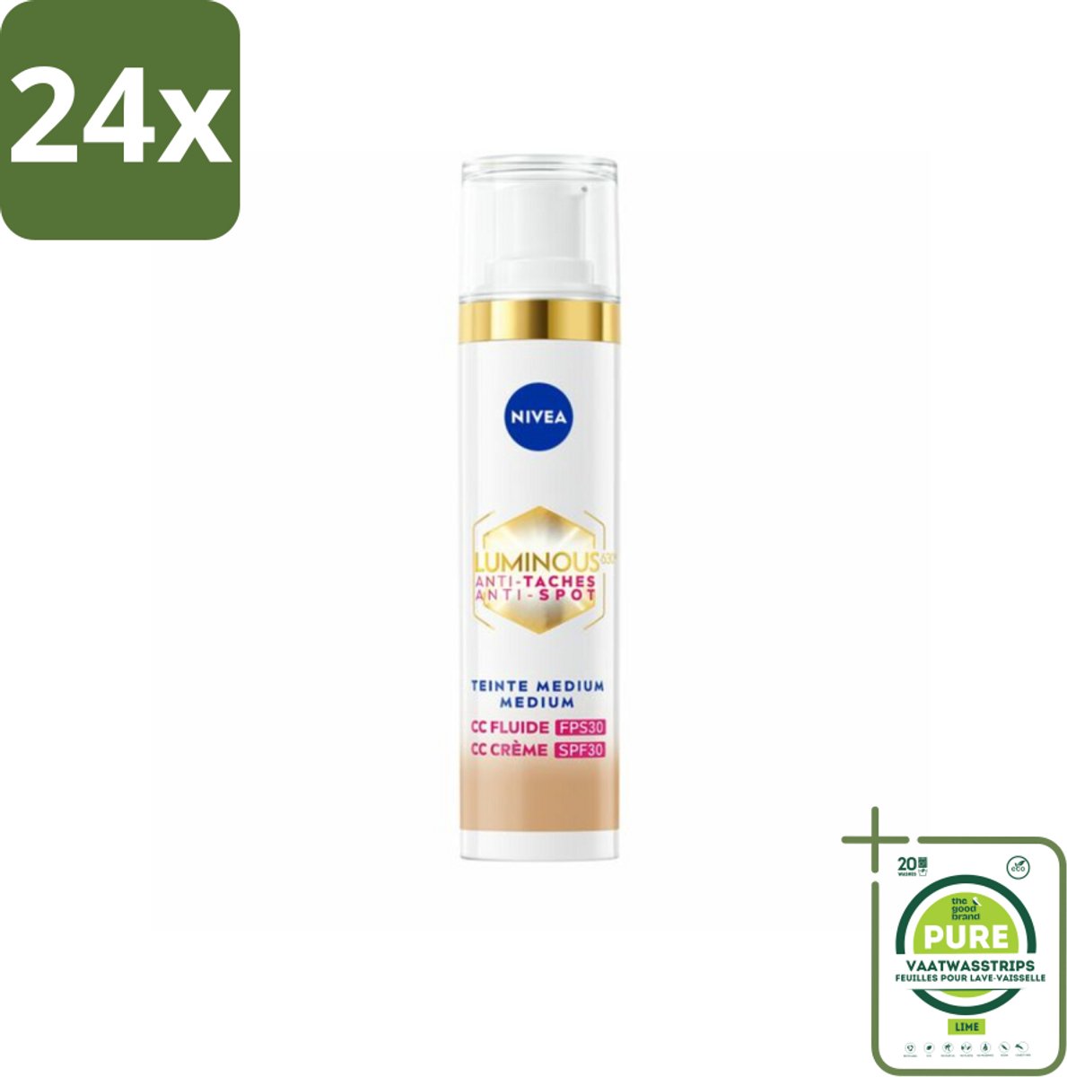 NIVEA - Cellular LUMINOUS630 CC Crème Medium - Gekleurde Dagcrème - Tegen Pigmentvlekken - SPF 30 - 40 ml - Voordeelverpakking - 24 stuks - Gekleurde dagcrème - Anti-pigmentvlekken