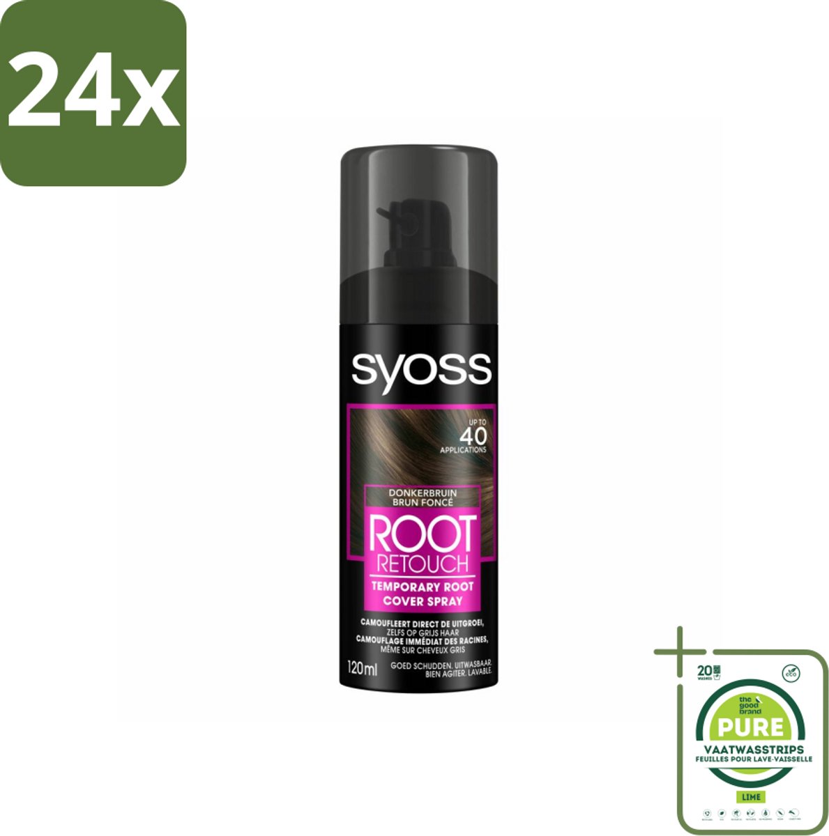 SYOSS - Uitgroeispray Donker Bruin - Snelle Tussenoplossing voor Uitgroei - Voordeelverpakking - 24 stuks - Haaruitgroei - Grijs haar