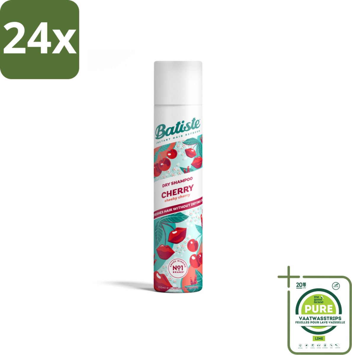 Batiste - Cherry - Droogshampoo - Kersenbloesem Geur - Verfrist en Geeft Volume - 200ml - Voordeelverpakking - 24 stuks - Droogshampoo - Cherry geur