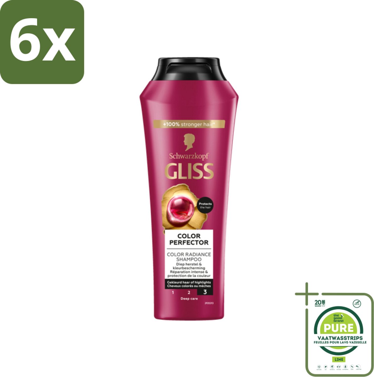 Gliss - Shampoo - Color Protect & Shine - Voor Langdurige Kleurbehoud - 250 ml - Voordeelverpakking - 6 stuks - Kleurbehoud shampoo - Glans shampoo
