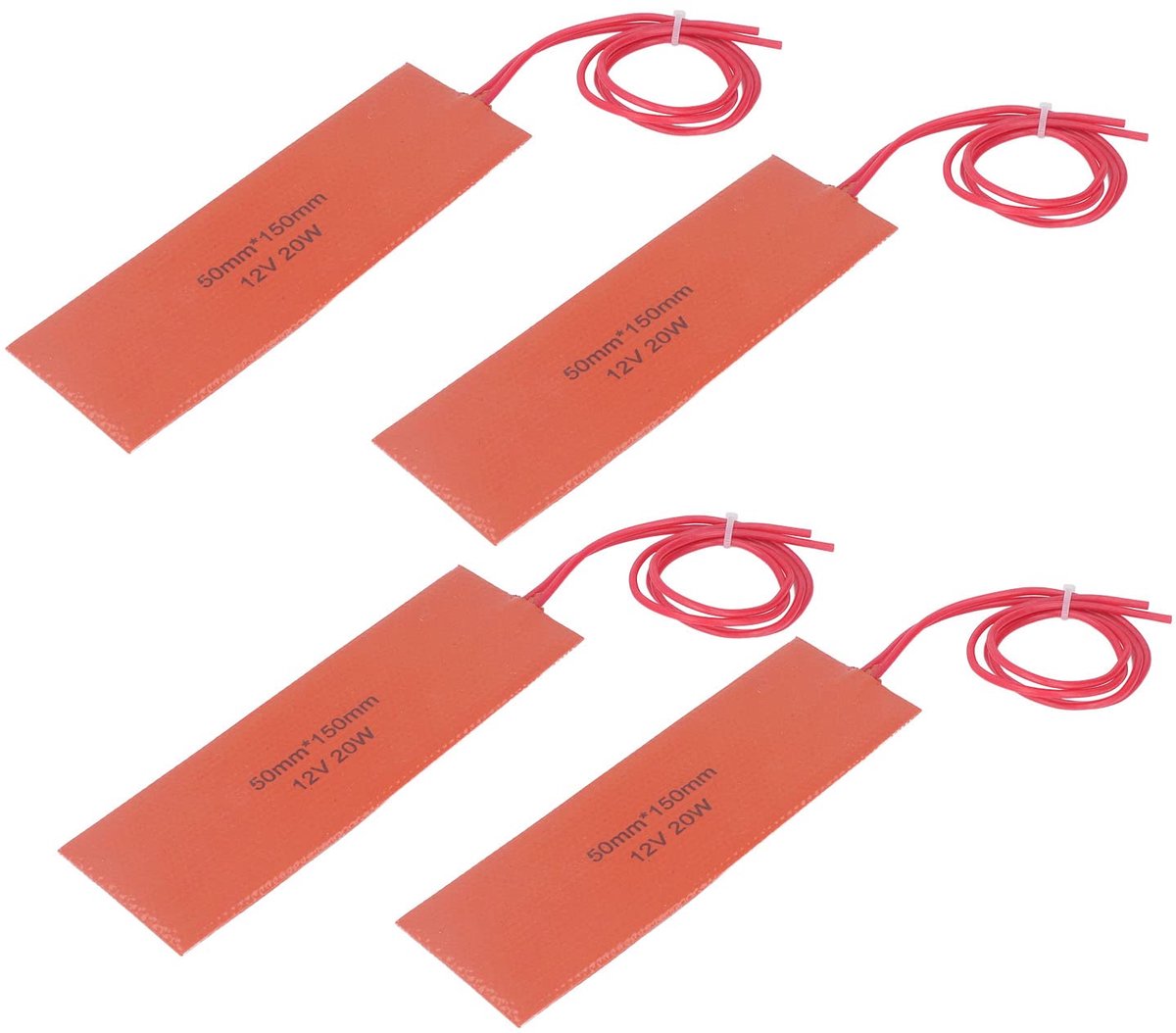 SnelShoppen - 50X150mm Siliconen Verwarmingsmat 4 Stuks - Flexibele Elektrische Deken 12V 20W voor Industriële Apparatuur, Leidingen, Tanks - Max 200