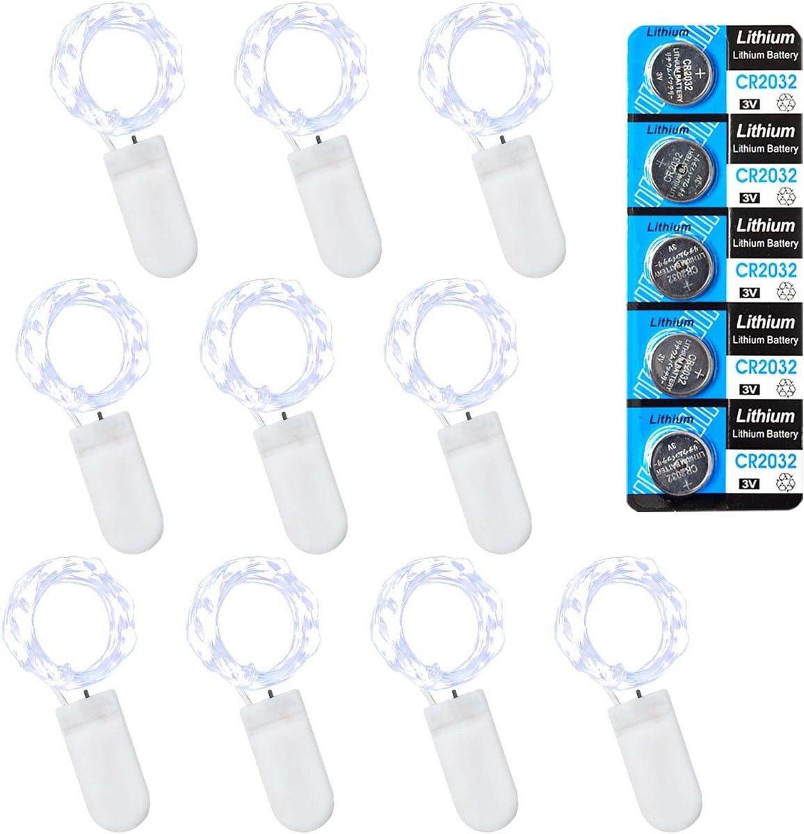 LED Sfeerverlichting op Batterij voor Buiten, 1 Meter met 10 Koude Witte LED's voor Feestjes, Kerst en Trouwdecoratie