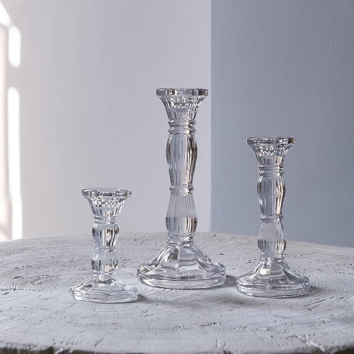 SnelShoppen - Set van 3 Heldere Kristallen Taper Kaarsenhouders - Decoratieve Kaarsenhouders voor Brandende Kaarsen, LED Taper Kaars, Bruiloft, Tafelc