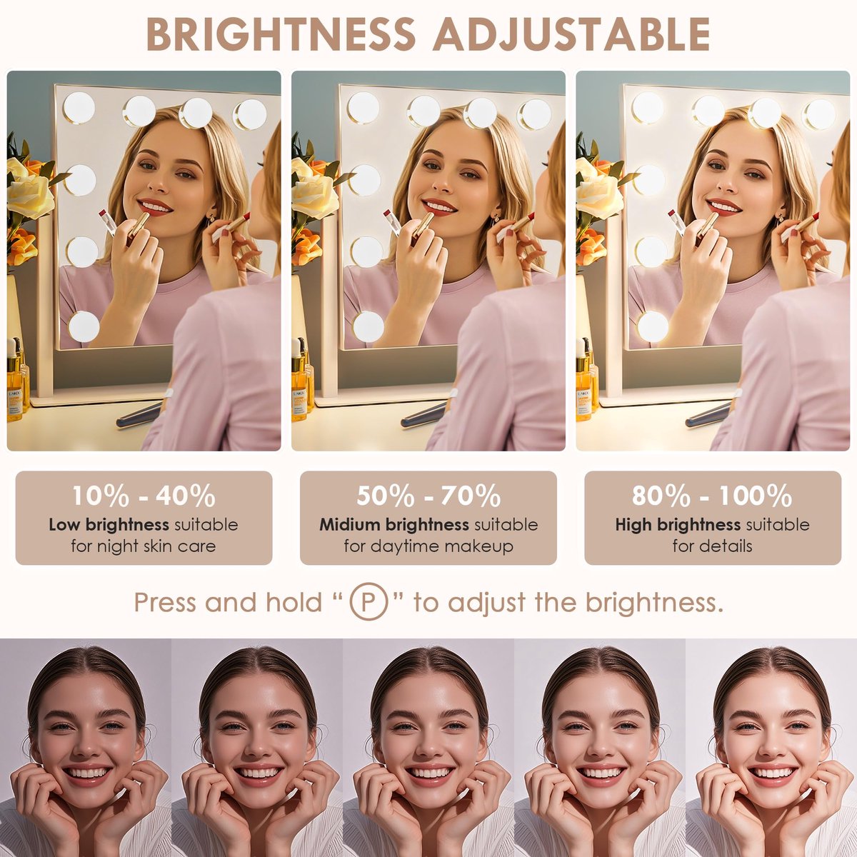 SnelShoppen - Make-upspiegel Led met 3 Kleurlichten, Instelbare Helderheid, Kantelbaar, Aanraakbediening voor Badkamer, Slaapkamer en Kaptafel (Wit)