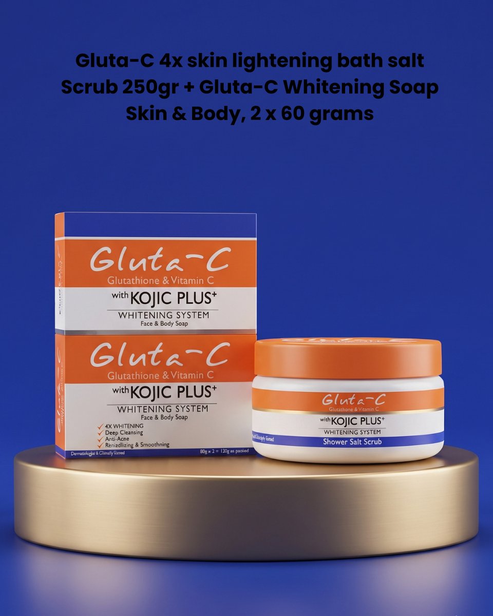 Gluta-C 4x huidverlichtende badzout Scrub 250 gram + Gluta-C Whitening Soap Skin & Body, 2 x 60 gram