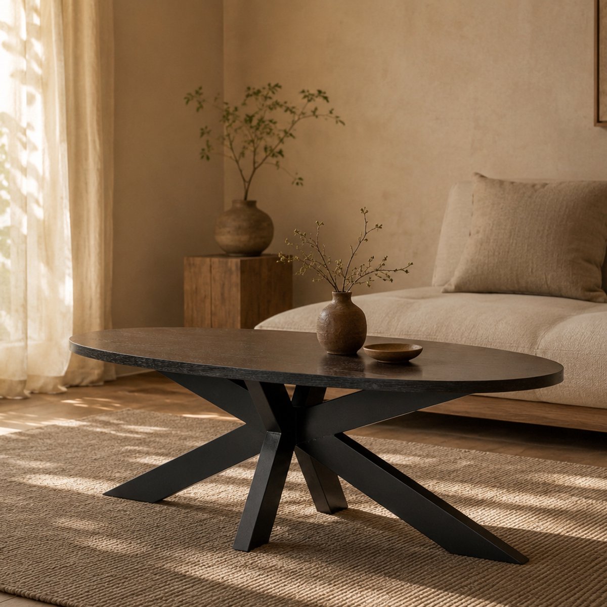 Lizzely Garden & Living Salontafel ovaal zwart Rato 120cm MDF ovale bijzettafel