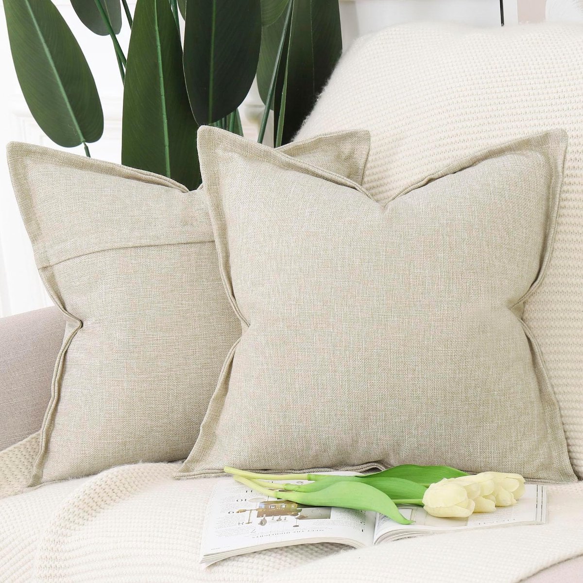SnelShoppen - Set van 2 Imitatie Linnen Kussenslopen 40x40cm Licht Taupe, Decoratieve Hoofdkussen Covers voor Sofa en Slaapkamer, Duurzaam Polyester m