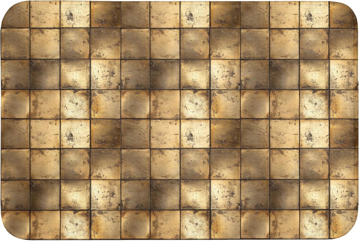 SnelShoppen - Badmat Rechthoekig 90x60cm Antislip Toilemat Geheugenfoam Wasbaar Zacht Badkamer Accessoires Geometrisch - Tegels - Goud