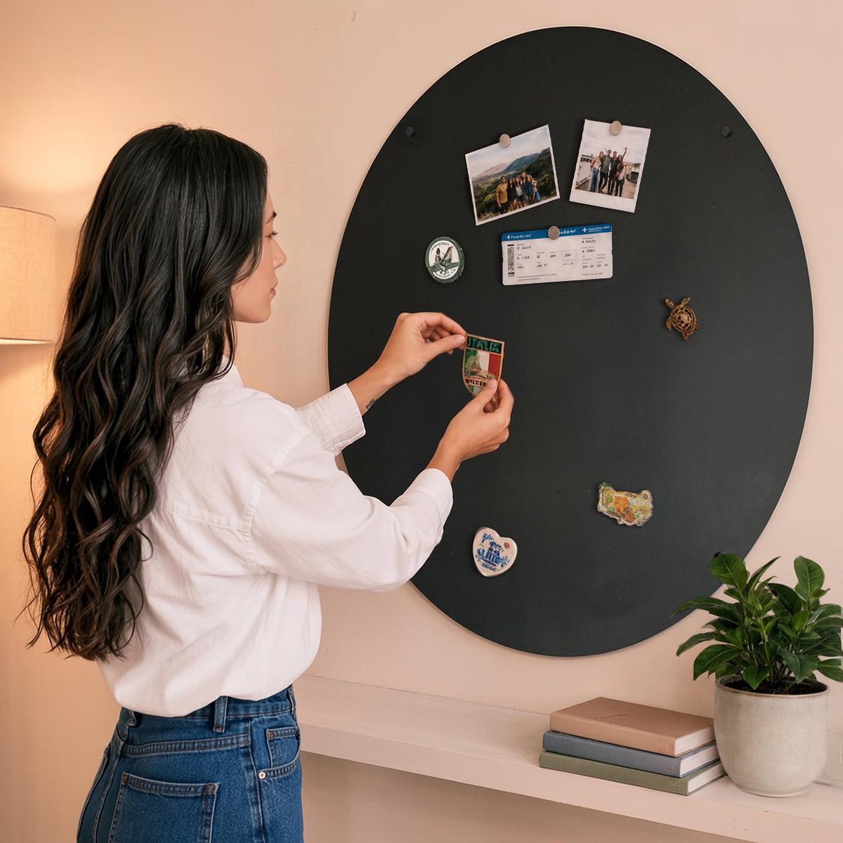 Coloray - Magneetbord voor souvenir magneten - 100 cm - Zwart staal - Rond magnetisch bord voor reismagneten - Magneetbord voor vakantiemagneten