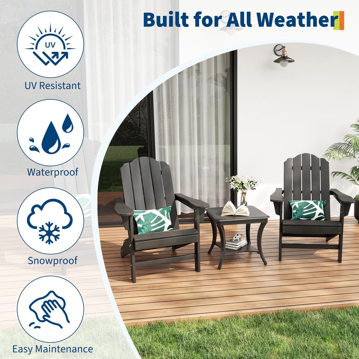 Triumpunpre 2x Tuinstoel Kikkerstoel Zwart - Outdoor Lounge Stoel met Hoge Rugleuning & Armleuningen - Stevige Buitenstoel voor Tuin, Terras, Balkon, Zwembad - 75,5x80,5x91,5 cm - Klassiek Design