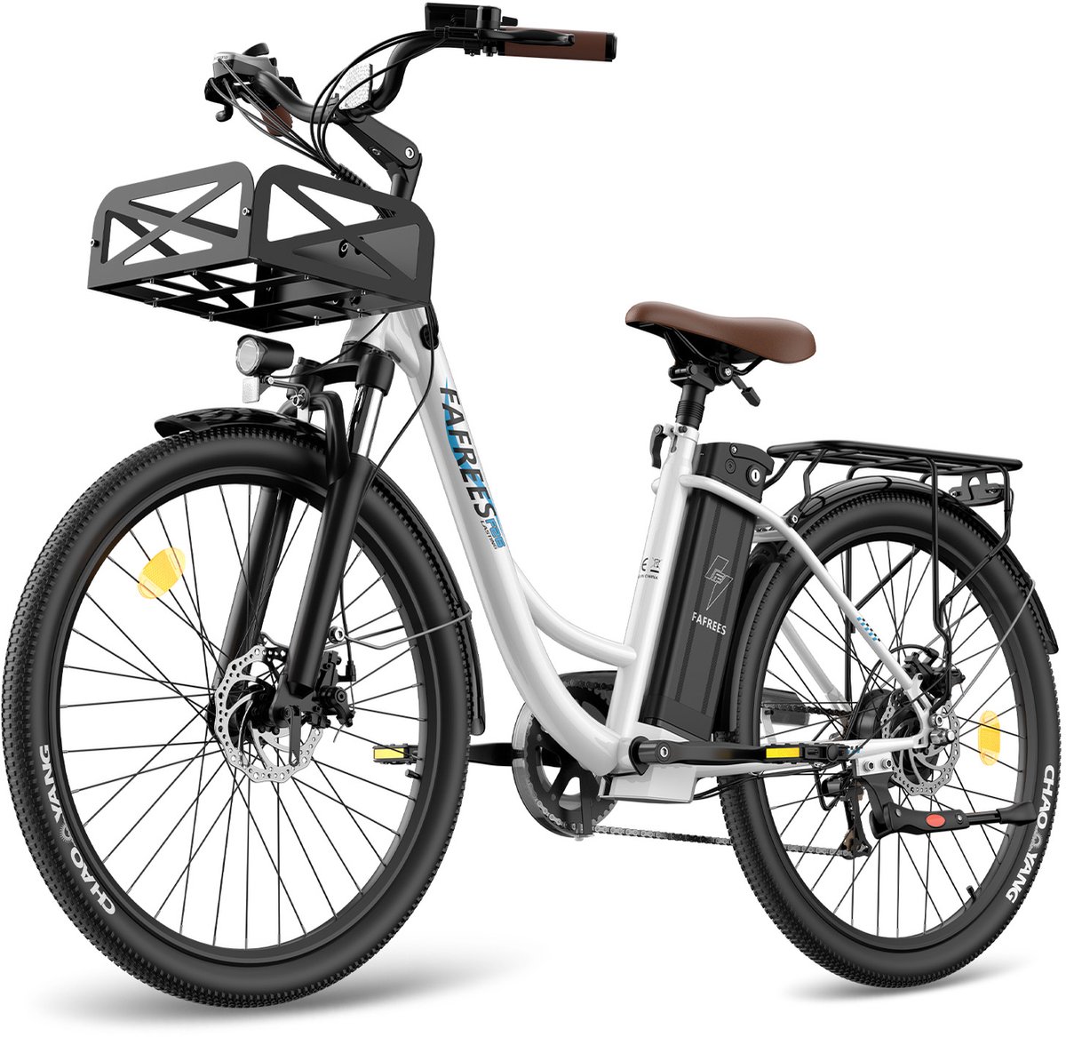 Fafrees Elektrische Fiets - 36V 25AH Accu - Actieradius Tot 120 Km- Elektrische Stadsfiets -Shimano 7 Versnellingen - LCD Display - Mechanische Schijfremmen - City Commuter E-Bike - Wit