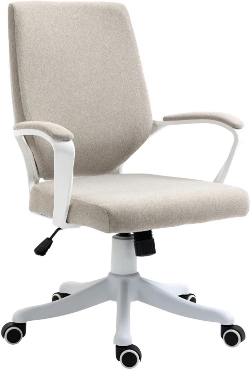 Ergonomische Bureaustoel met Schommelfunctie - In Hoogte Verstelbaar - 360° Draaibaar - Kantoorstoel - Gamestoel - Volwassenen Stoel - Directiestoel - Computerstoel - Beige + Wit