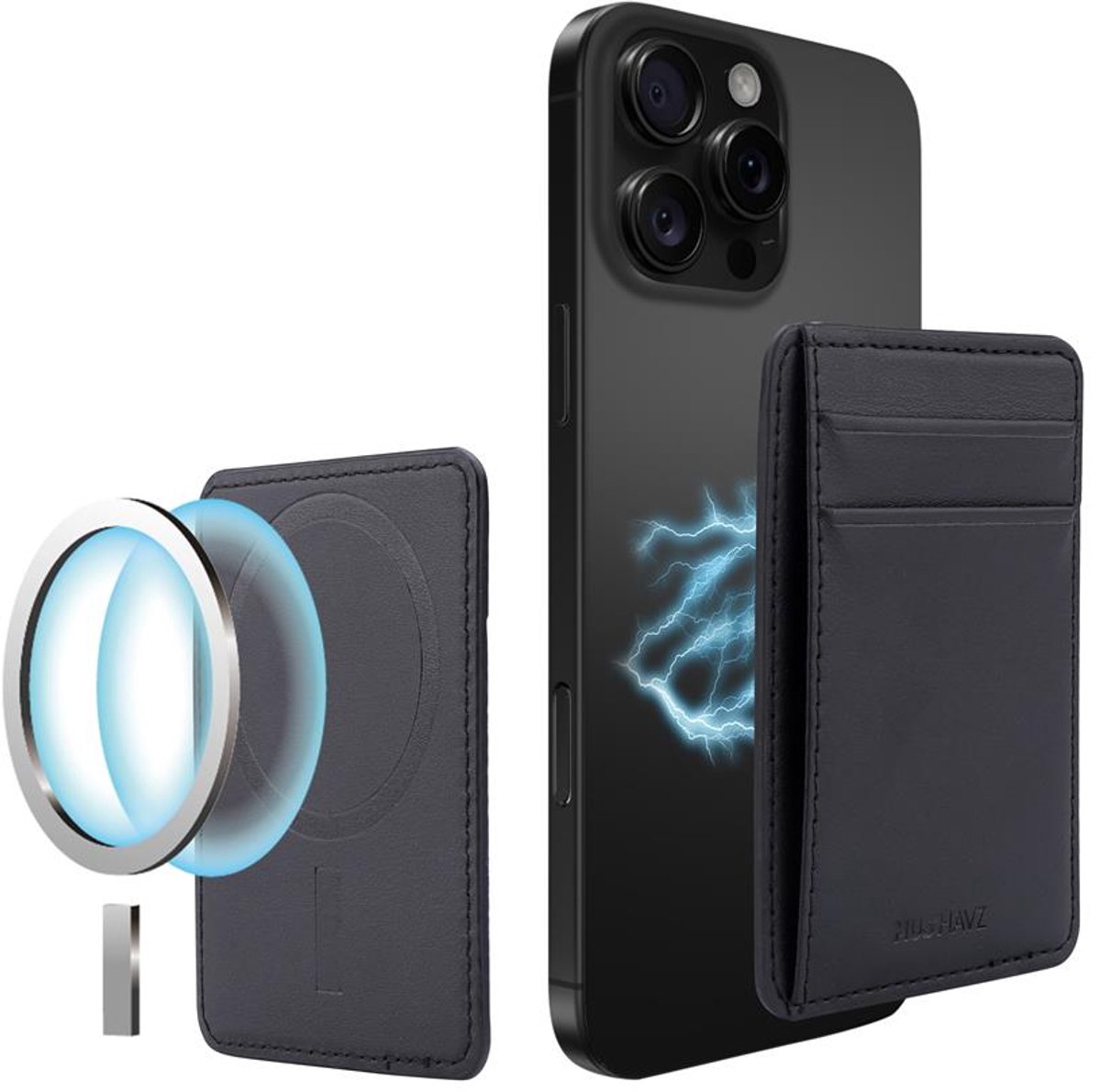 Musthavz Vegan Leather MagSafe Wallet – Magnetische Kaarthouder voor iPhone, Zwart