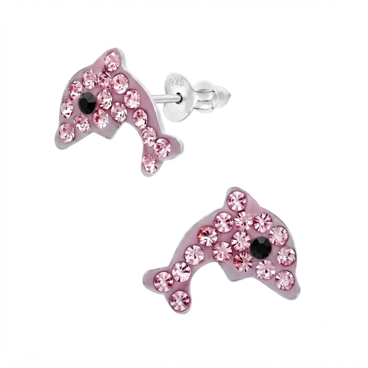 Meisjes Oorstekers Dolfijn – 925 Zilver – Roze Kristal Oorbellen – Kinder Oorbellen Cadeau