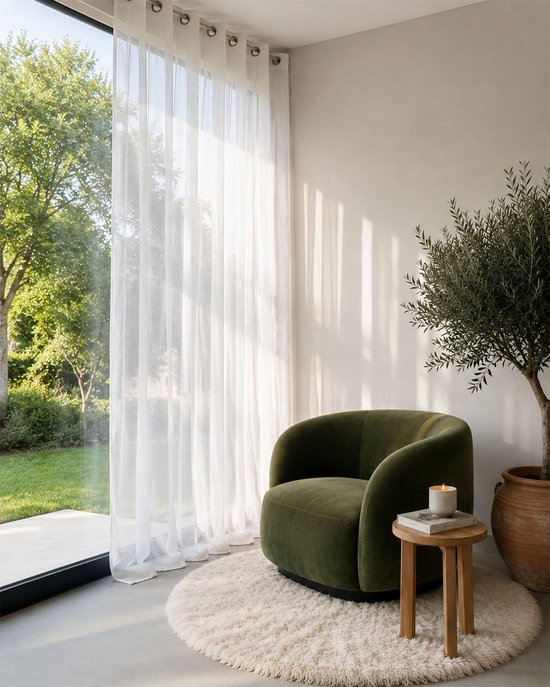 HOOMstyle kant en klaar gordijn met ringen Aura - Vitrage - Voile - Geschikt voor gordijnroede - 140x270cm – Wit