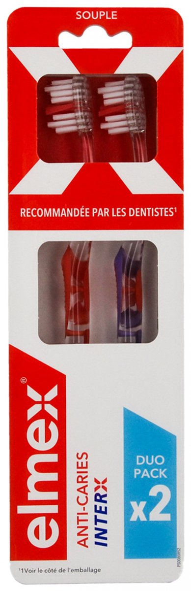 Elmex Anti-Caries InterX Zachte Tandenborstel Duo Pack (Kleur : Oranje en violet)