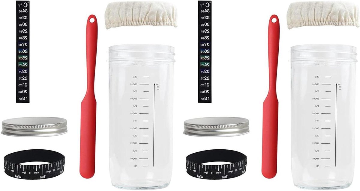 Zuurdesem Starter Pot - Brood Maken Kit - Zelf Brood Bakken - Grote Glazen Pot - 17.5 x 8.9 cm