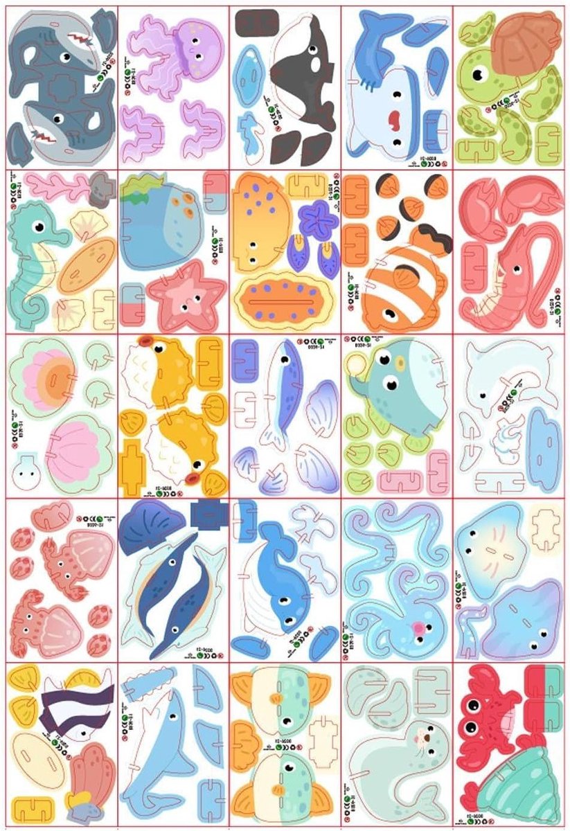 3D Puzzel Dieren - Papieren Puzzel - Educatief Spelen - Zonder Lijm - 25 Modellen - Oceaan