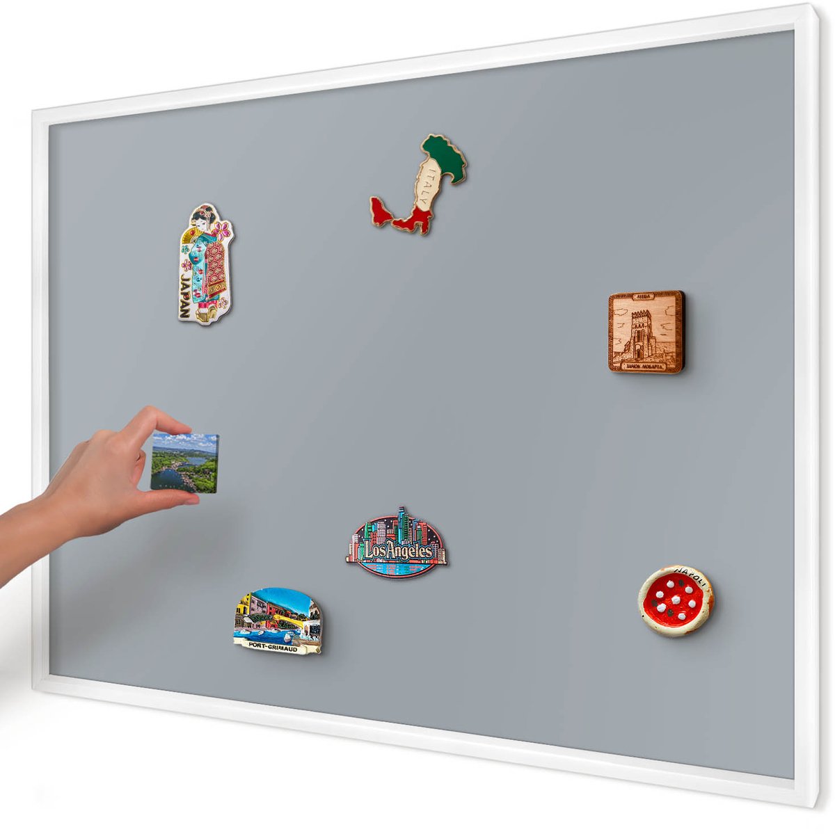 Artprintcave Grijs Magneetbord mit Witte Lijst - 100x70 cm - Delicaat Grijs Magneetbord Voor Keuken - Minimalist Magneetbord Voor Foto's - Achtergronden En Patronen
