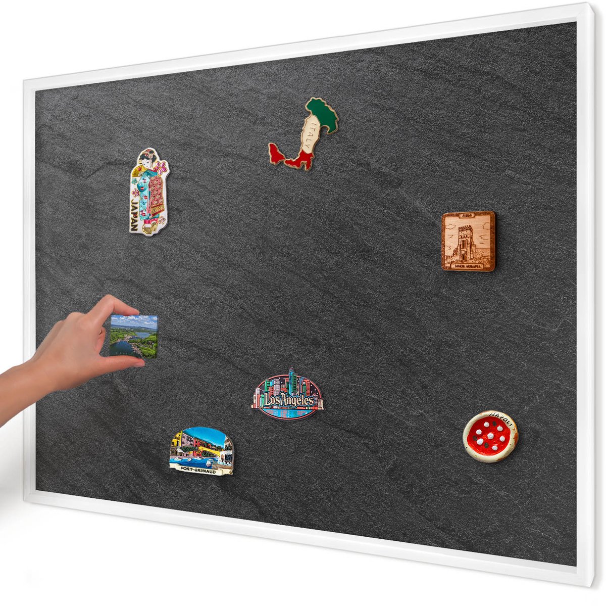 Artprintcave Zwart Magneetbord mit Witte Lijst - 100x70 cm - Zwarte Textuur Notitiebord - Minimalist Memobord Keuken - Texturen