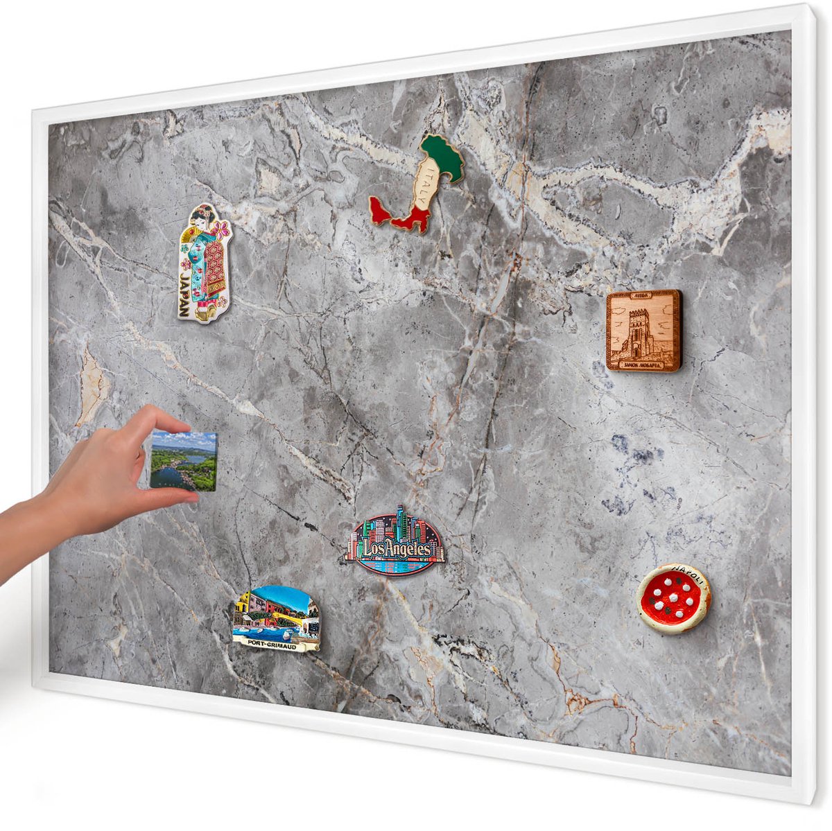 Artprintcave Grijs Magneetbord mit Witte Lijst - 100x70 cm - Marmer Met Patroon Magnetische Organizer - Klassiek Magnetisch Bord Voor Magneten - Texturen