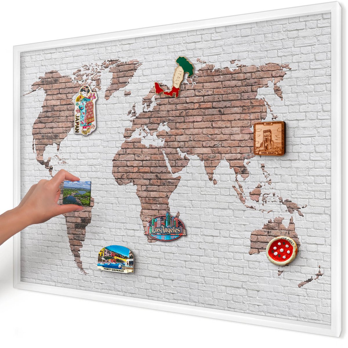 Artprintcave Bruin Magneetbord mit Witte Lijst - 100x70 cm - Bakstenen Plattegrond Magneetbord Voor Foto's - Industrieel/Loft Magnetisch Bord Voor Magneten - Kaarten