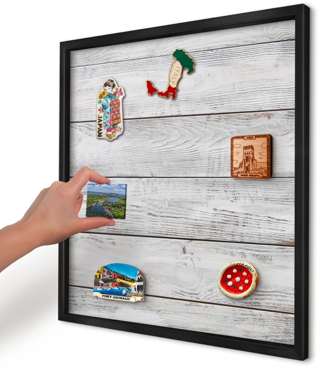 Artprintcave Wit Magneetbord mit Zwart Frame - 50x50 cm - Rustiek Hout Bord Voor Magneten - Rustiek Magneet Bord mit Frame - Texturen
