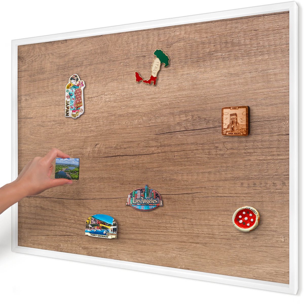 Artprintcave Bruin Magneetbord mit Witte Lijst - 100x70 cm - Houtstructuur Memobord Keuken - Rustiek Magnetisch Bord Voor Magneten - Texturen