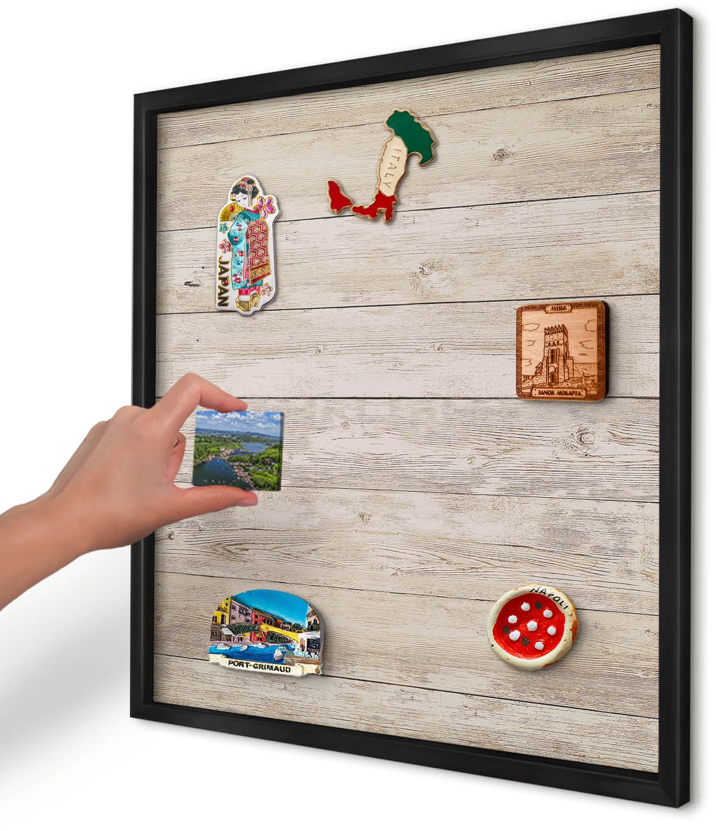 Artprintcave Beige Magneetbord mit Zwart Frame - 50x50 cm - Houtstructuur Magneet Bord mit Frame - Rustiek Wandbord Magnetisch - Texturen