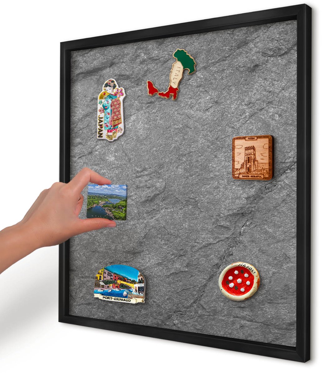 Artprintcave Grijs Magneetbord mit Zwart Frame - 50x50 cm - Grijze Steen Magneetbord Voor Foto's - Minimalist Memobord Keuken - Texturen