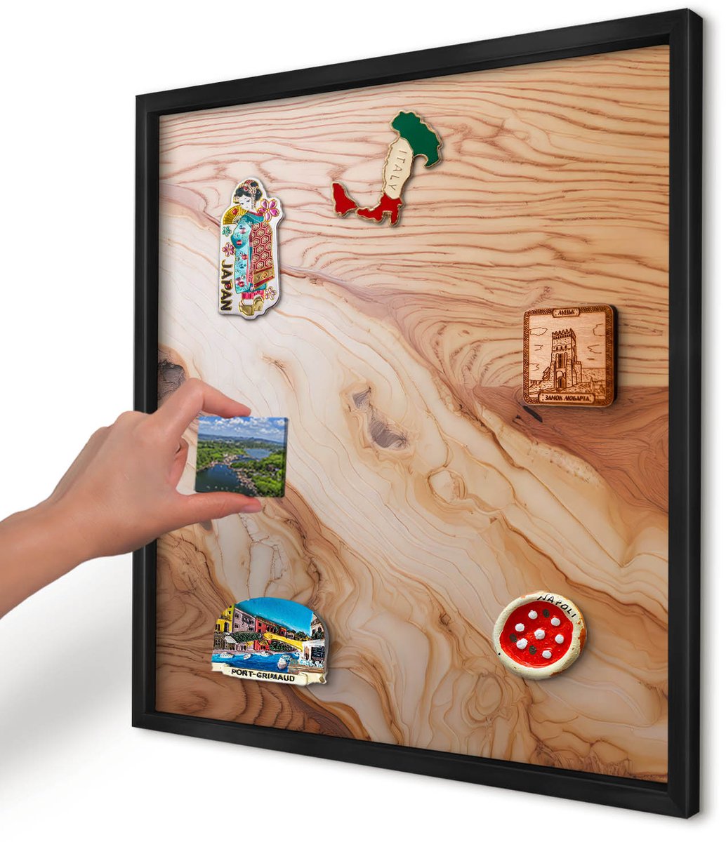 Artprintcave Bruin Magneetbord mit Zwart Frame - 50x50 cm - Houtstructuur Magneet Bord mit Frame - Rustiek Magneetbord Voor Keuken - Texturen