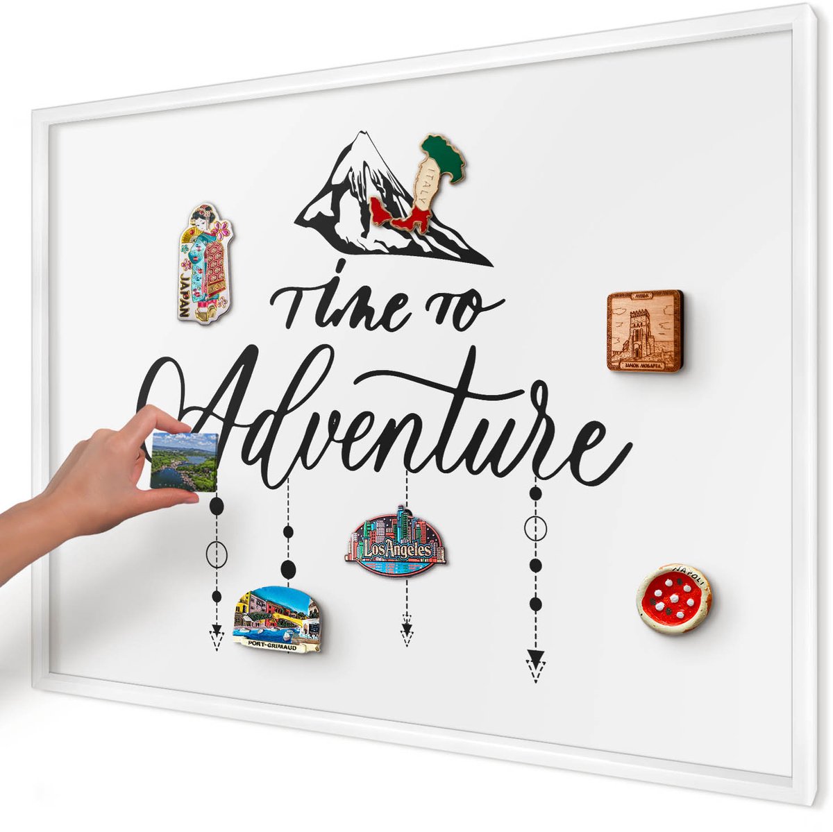 Artprintcave Wit Magneetbord mit Witte Lijst - 100x70 cm - Bergavontuur Magnetisch Bord - Modern Magneetbord Voor Foto's - Teksten