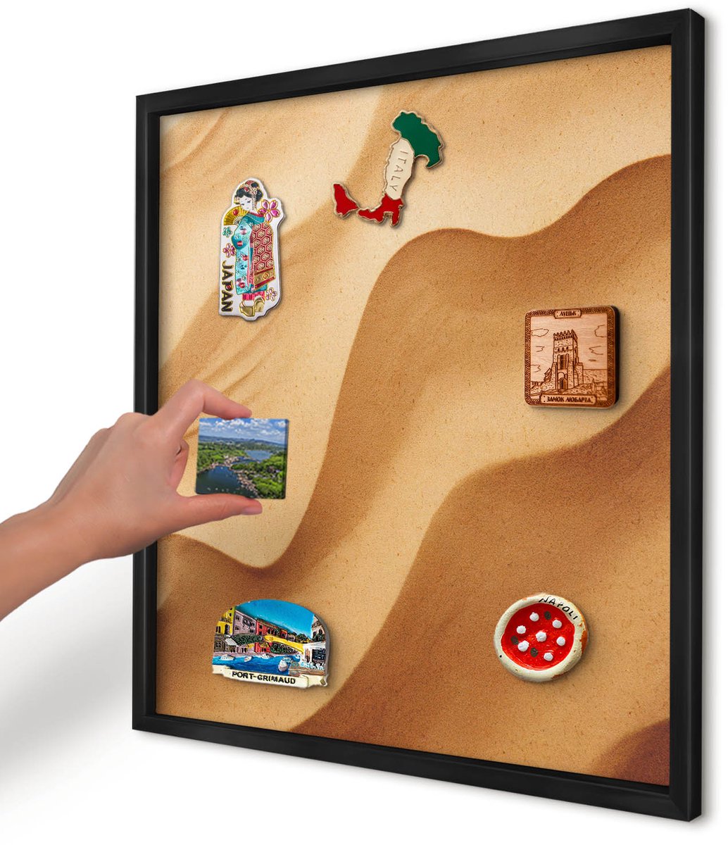 Artprintcave Oranje Magneetbord mit Zwart Frame - 50x50 cm - Zandgolven Wandbord Magnetisch - Abstract Notitiebord - Abstractie